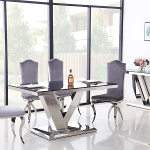 Perfect Welding Modern Home Furniture Dining Room Table Sets Stainless Steel Rectangle Tempered Glass Top Dining Table