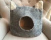 Pet Cat bed cave house - eco-friendly handmade felted wool - natural grey with natural light