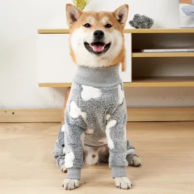 Pet Cotton Jacket, Comfortable Flannel Winter Dog Home Leisure Wear Pajamas Clothing for Small Medium-Sized Four Legged Apparel Garment Costume Supplies Product