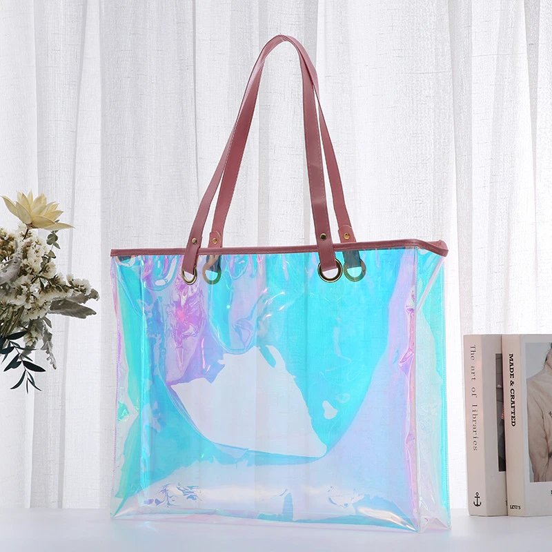 Picnic Lunch plastic Tote Bag large capacity holo bag shopping tote bags with rope handle