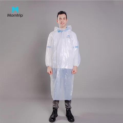 Plastic Rainwear Women Men Transparent Hoods Sleeves Reusable Rain Gear Jacket Lightweight Outdoor Raincoat Waterproof