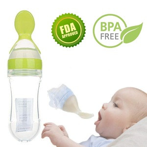 Portable Baby Food Dispensing Spoon Silicone Squeeze feeding Bottle with Spoon for Baby