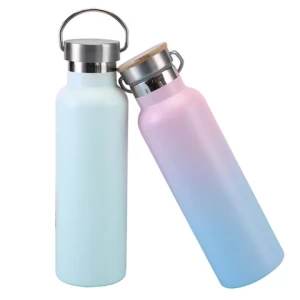 Portable Water Bottle with New Wide Handle Straw Lid Travel double-walled vacuum insulation sport bottle stainless steel tumbler