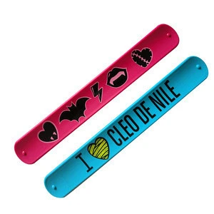 promotion nice quality rubber slap bracelet with metal band