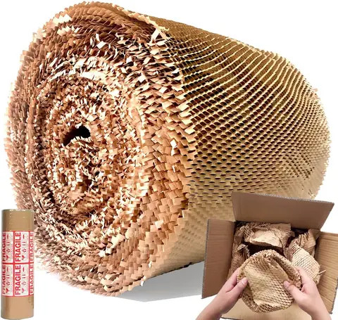 Protective Cushioning Honeycomb Paper Customized Size 10M 50CM Filling Buffer Packaging Roll Brown Kraft Wrap Honeycomb Paper