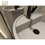 Pure Beige Circle Terrazzo Pedestal Bathroom Basin - Minimalist Natural Stone Vanity Countertop