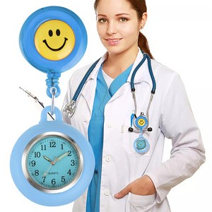Quartz Movement Smiley Face Adjustable Rope Pendant Clip Luminous Pointer Cheap rubber Nurse Pocket Watch Doctor Pocket Watches