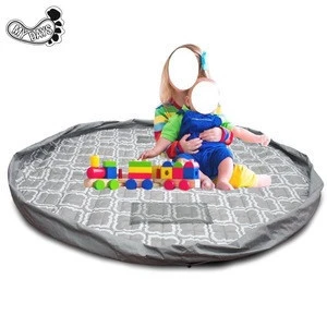 Quilted Grey Color Toy Play Mat Storage Bag for Kids with Drawstring for Indoor and Outdoor Use