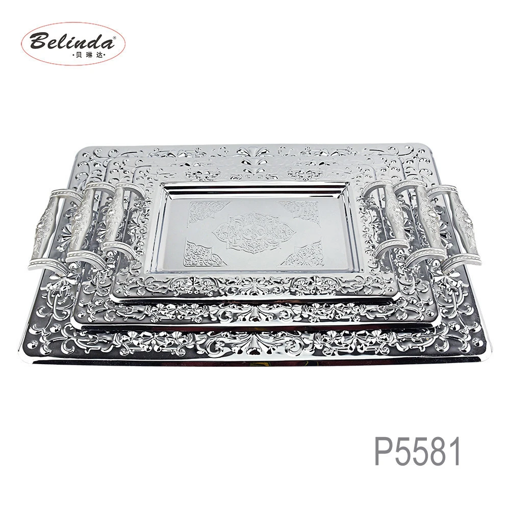 Rectangle 3 Pcs Set Stainless Steel Serving Tray Metal Plate for Food