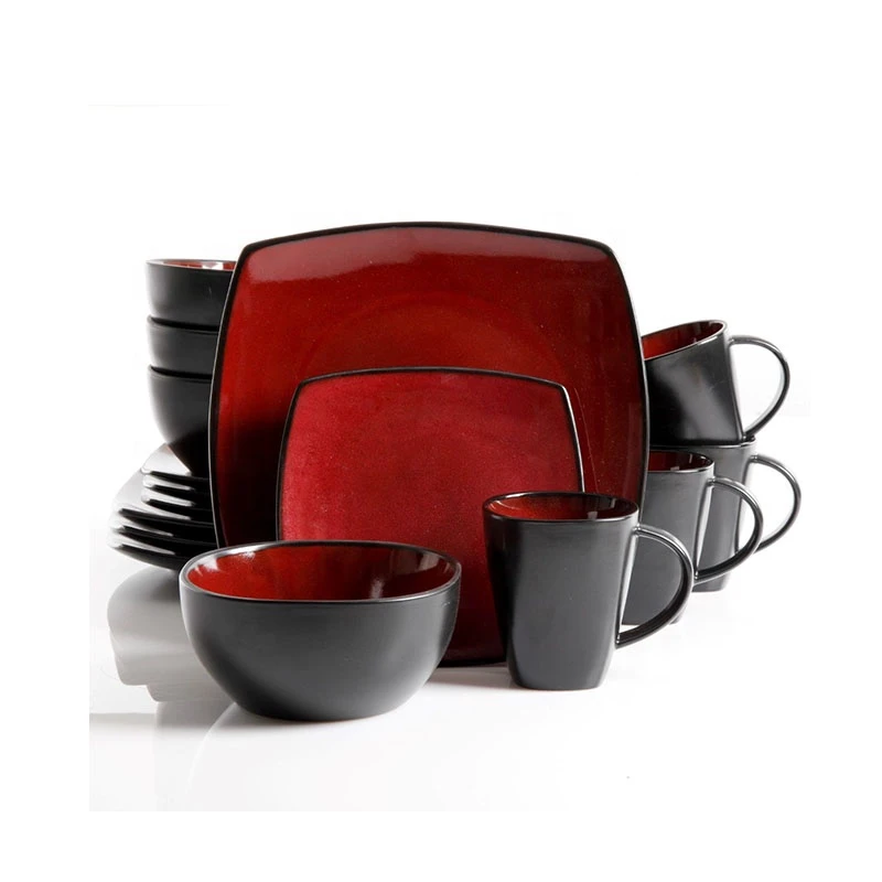 Red Glazed Stoneware Dinnerware Set of 4