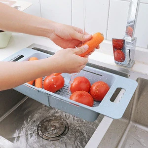 Retractable Sink Drain Rack Plastic Tableware Shelf Kitchen Dish Rack Vegetable Storage Rack