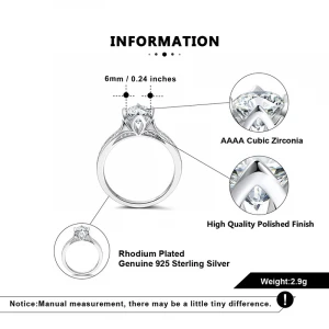 RINNTIN SR245 Classic Romantic Design Diamond Cutting Wedding Jewelry 925 Sterling Silver Ladies Rings