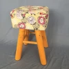 Rustic retro floral pattern square Ottoman cushioned cloth bench beige removable / removable fabric with 4 pine tripods