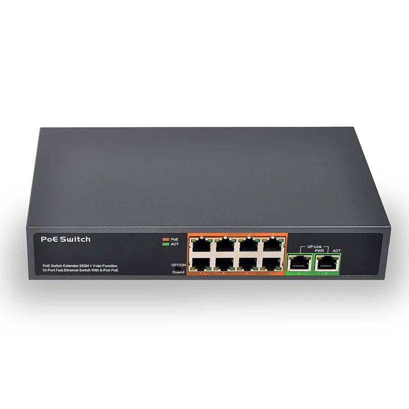 SDAPO PSE108EX 8 port poe + 2 uplink poe switch 48v extender 250meter 150W big power IEEE802.3af/at standard poe network switch