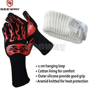 Seeway BBQ Long Cuff Oven Gloves Black Grill Mitt for Sell