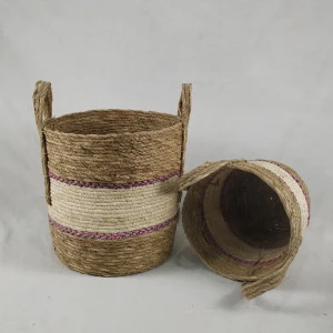 Set of 3 best selling natural corn husk/seagrass handmade straw Sundries storage basket with handle
