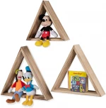 Set of 3 Rustic Wood Triangle Wall Mounted Geometric Floating Shelf Wooden Storage Shelves