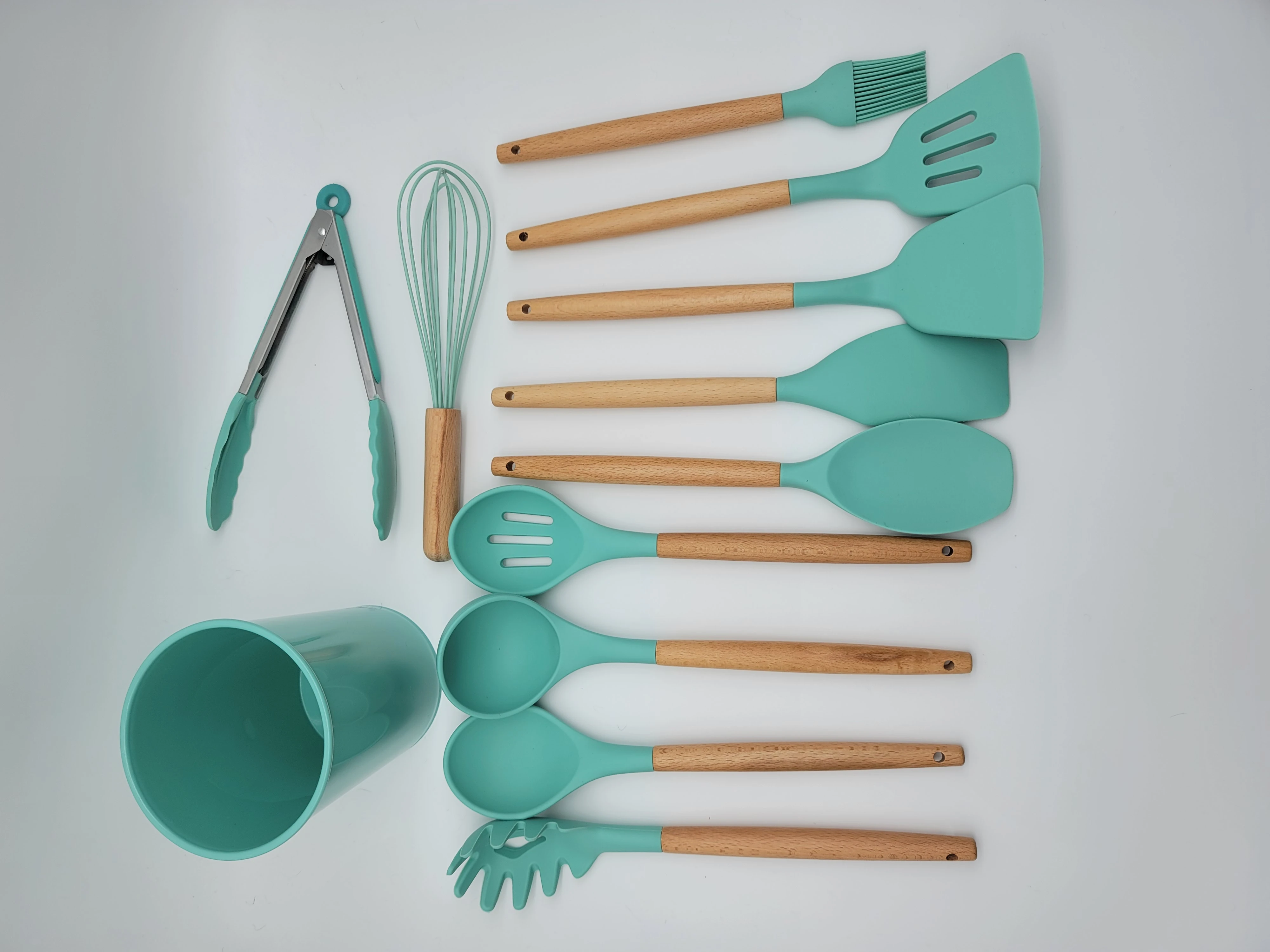 Silicone Kitchen 12pcs set Bamboo Handles Silicone Kitchen Utensil Set Food Grade High Quality Kitchen Accessories
