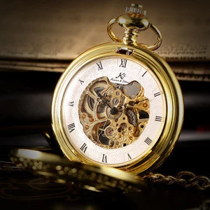 Skeleton Steampunk Transparent Half Hunter Roman Dial Gold Mechanical Pocket Watch