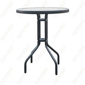 Small round glass top patio garden table with indoor outdoor