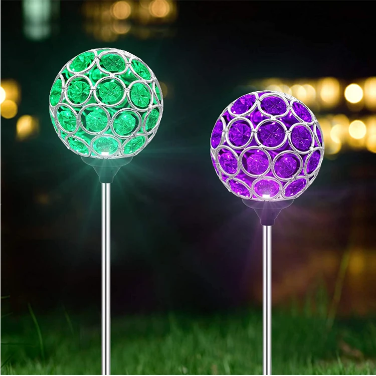 Solar Garden Stake Light 7 Color Changing Landscape Pathway Lawn Lamp Spike Spotlight Crackle Glass Ball