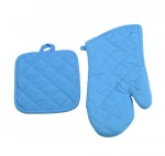 Solid colored mitten 100% cotton complete kitchen apron oven mitt set