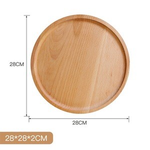 Solid Wood Household Fruits Cake Plate Japanese Beech Circular Bread Restaurant Teacup Dinner Tray