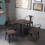 (SP-MT102) Square industrial durable restaurant table metal leg dining wood table