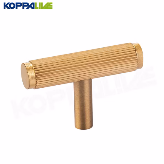 Koppalive Solid Brass Straight Stripe Furniture Handle Cupboard Cabinet T Bar Knob and Pull