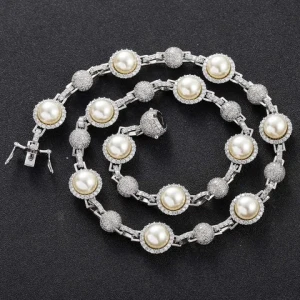 Stacked Chain Pearl Necklace New Hip-hop Rock Personality Trend Retro with Diamond Inlay Fashion Fine Natural for Wedding 2pcs