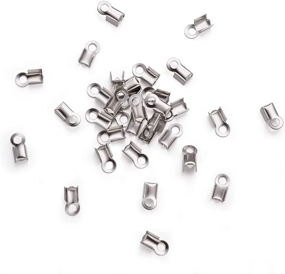 Stainless Steel Fold Over Cord Crimp Ends Capp Connectors Terminators Jewelry Findings for Necklace Bracelet Components Jewelry