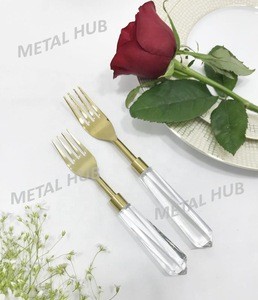 Stainless Steel Gold Flatware Set W/Lucite Handle S/5 &amp; 7 Pcs. place setting