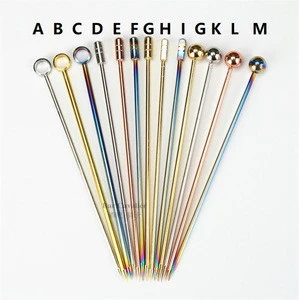 Stainless Steel Gold Plated Color Titanium Fruit Pin Fruit Pick Cocktail Pick Fruit Fork Wine Drinks Mixing Tool