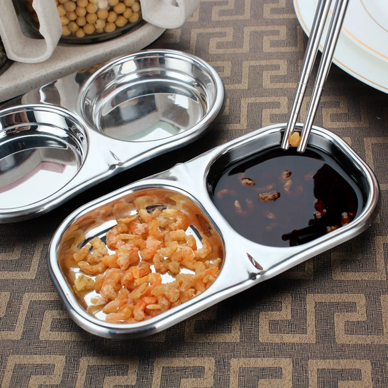 stainless steel separate pepper roast sushi small divided seasoning dipping vinegar plates soy sauce dish