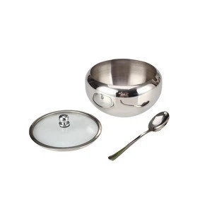 Stainless Steel Sugar Bowl with Clear Lid(for better recognition) and Sugar Spoon for Home and Kitchen, Drum Shape