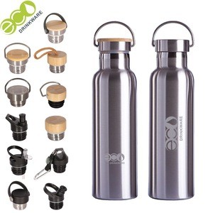 stocked Hot new novelty customized branded logo sport drink double walled stainless steel water bottle with bamboo lid