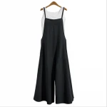 Summer linen long and wide legs jumpsuit cotton suspenders trousers women casual loose dress