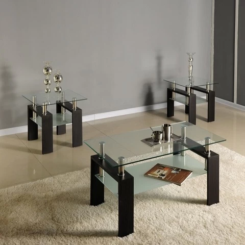 Tempered Glass Top And Lacquered Bottom Shelf Stainless Steel Side Table Coffee Table