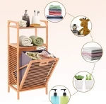 Tilt Out Shelf Removable Liner Bamboo Lid Canvas Basket Boxes Wooden Laundry Hamper