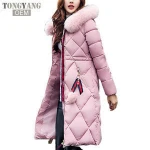 TONGYANG Big fur winter coat thickened parka women stitching slim long winter coat down cotton ladies down parka down jacket
