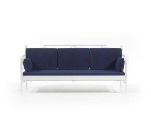 TOP QUALITY Garden Furniture Set/3+1+1/ +Coffee Table-White  Metal Frame and  Navy Blue  Pillows