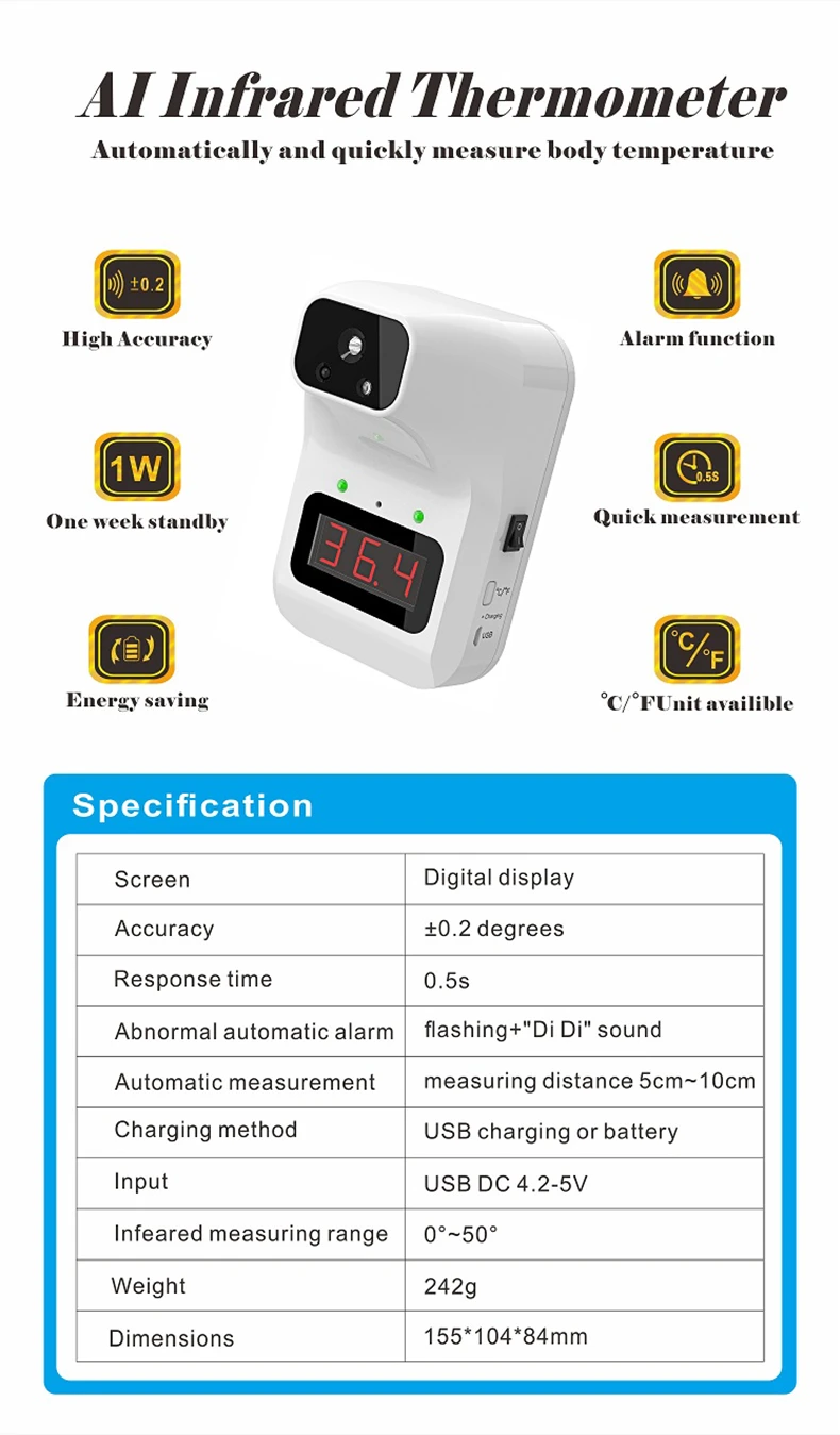Tripod Stand Automatic Hand Sanitizer Dispenser with Body Temperature Measurement thermometer