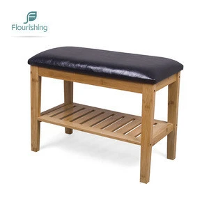 Two Layer modern wooden bamboo leather Shoe Rack With Sofa