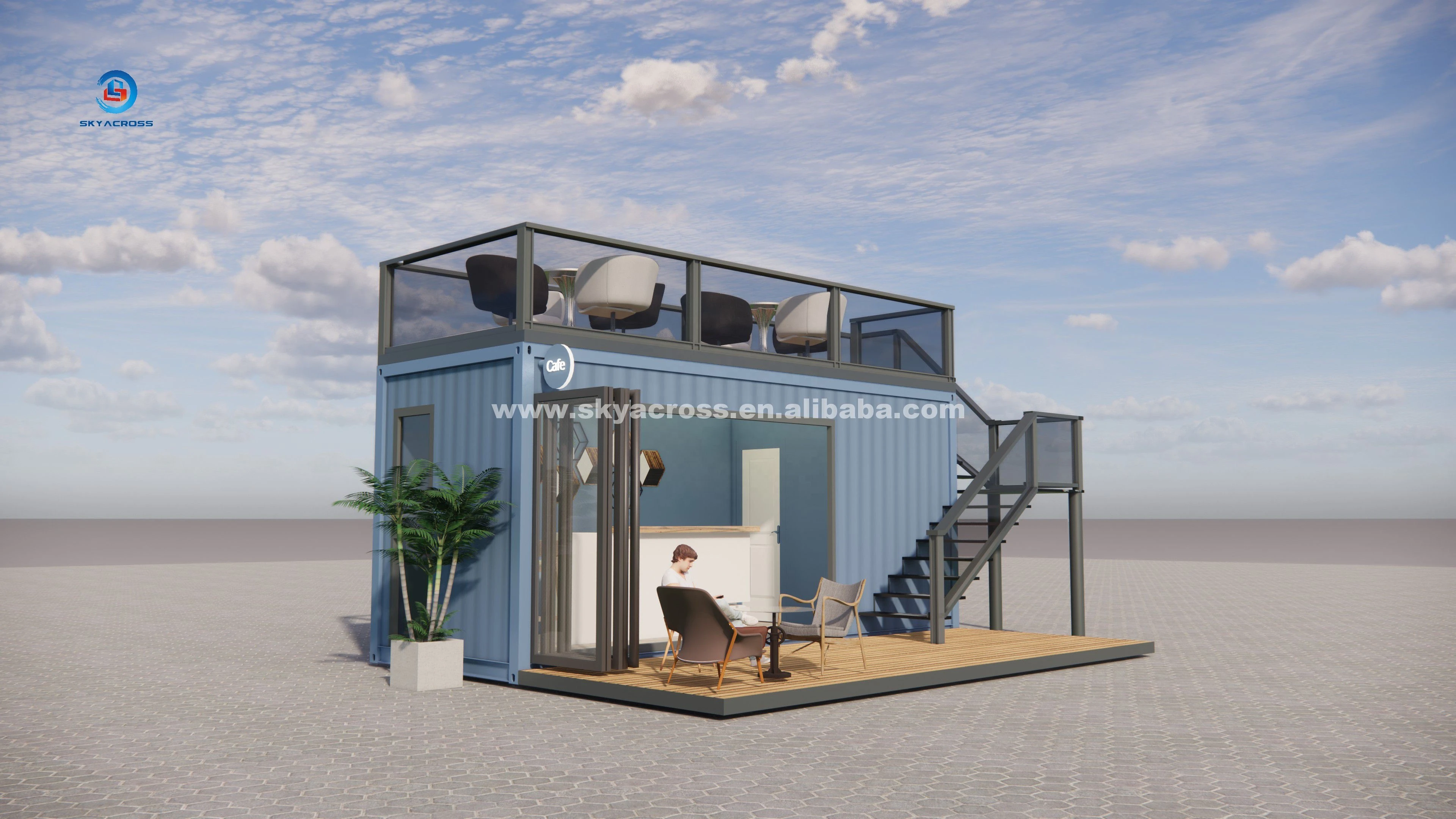 two-story Pop-up container coffee restaurant bar cafe Kiosk,Booth Use steel prefabricated houses blue color