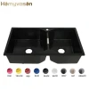 Undermount Artificial Marble Composite Granite Black Double Bowl Quartz Stone Kitchen Sink