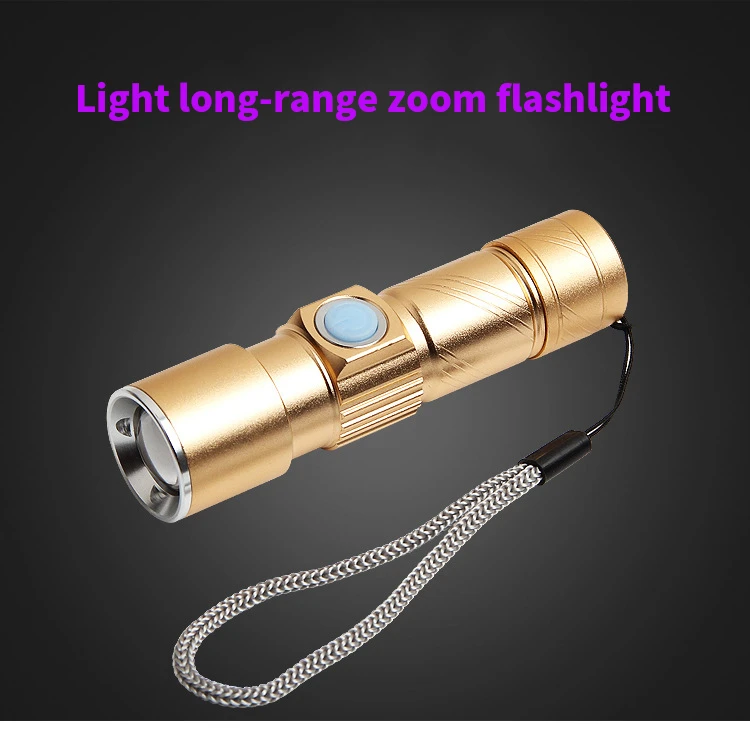 USB Rechargeable Flashlight Aluminum Alloy Mini LED Light Telescopic Focusing Flash Long-range Portable Flashlight