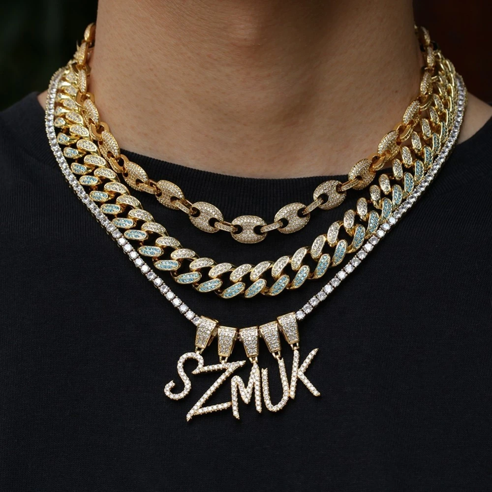 Valentine Custom hiphop choker 18in 45cm gold silver rose gold plated letter name necklace rope chain