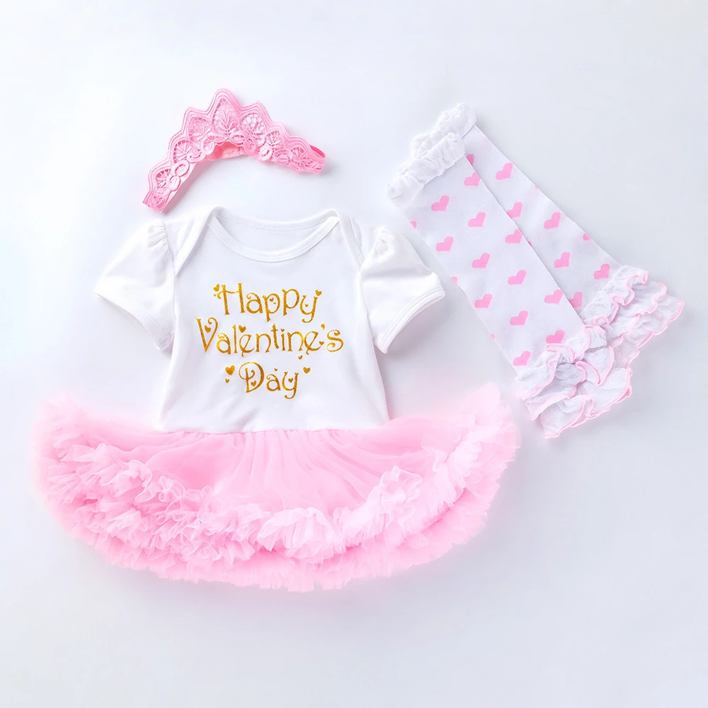 Valentine&#x27;s Day baby girl clothing set with legwarmer and headband