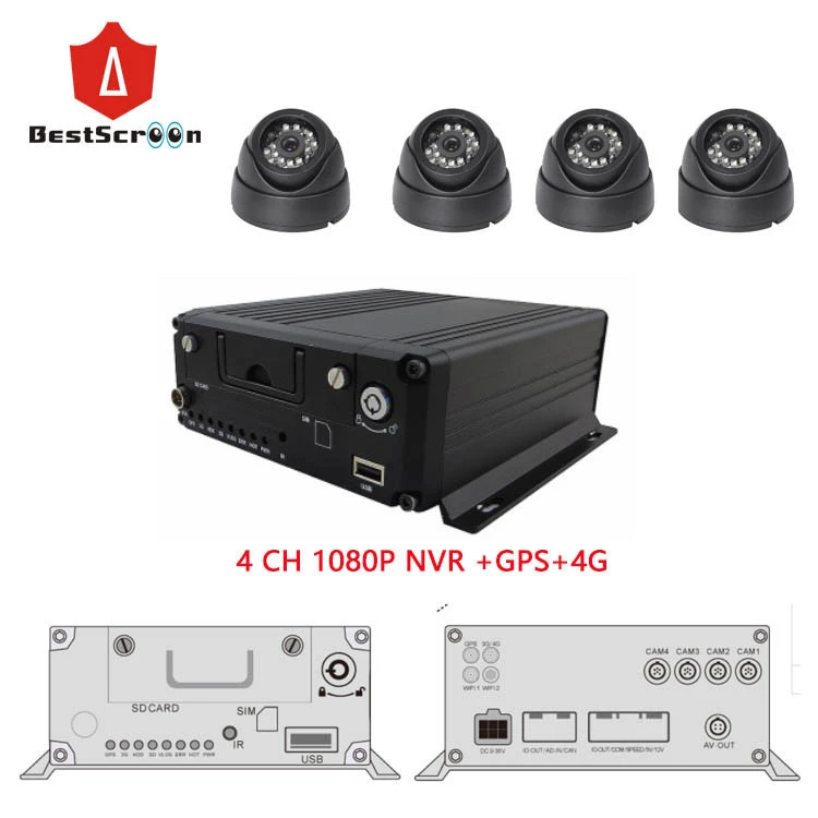 Vehicle Monitoring 5CH 1080P Hybrid 4G GPS HDD &amp; SD Card Mobile DVR 4 channels AHD +1 channel IP camera NVR