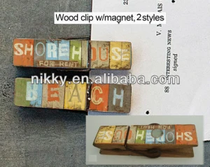 VINTAGE COLORFUL LETTERS DESIGNS S/3 BEACH THEME WOODEN PEGS WITH MAGNET